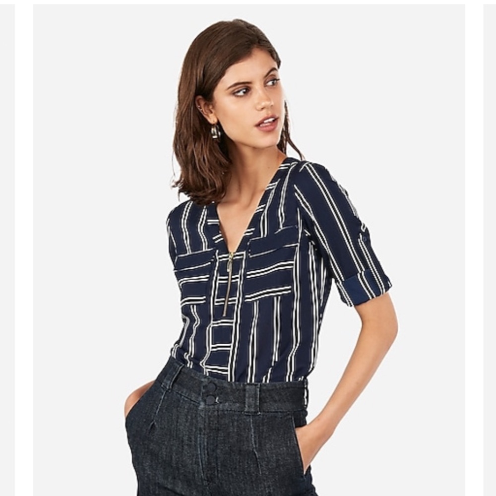 Express Striped Two Pocket Chelsea Popover Shirt